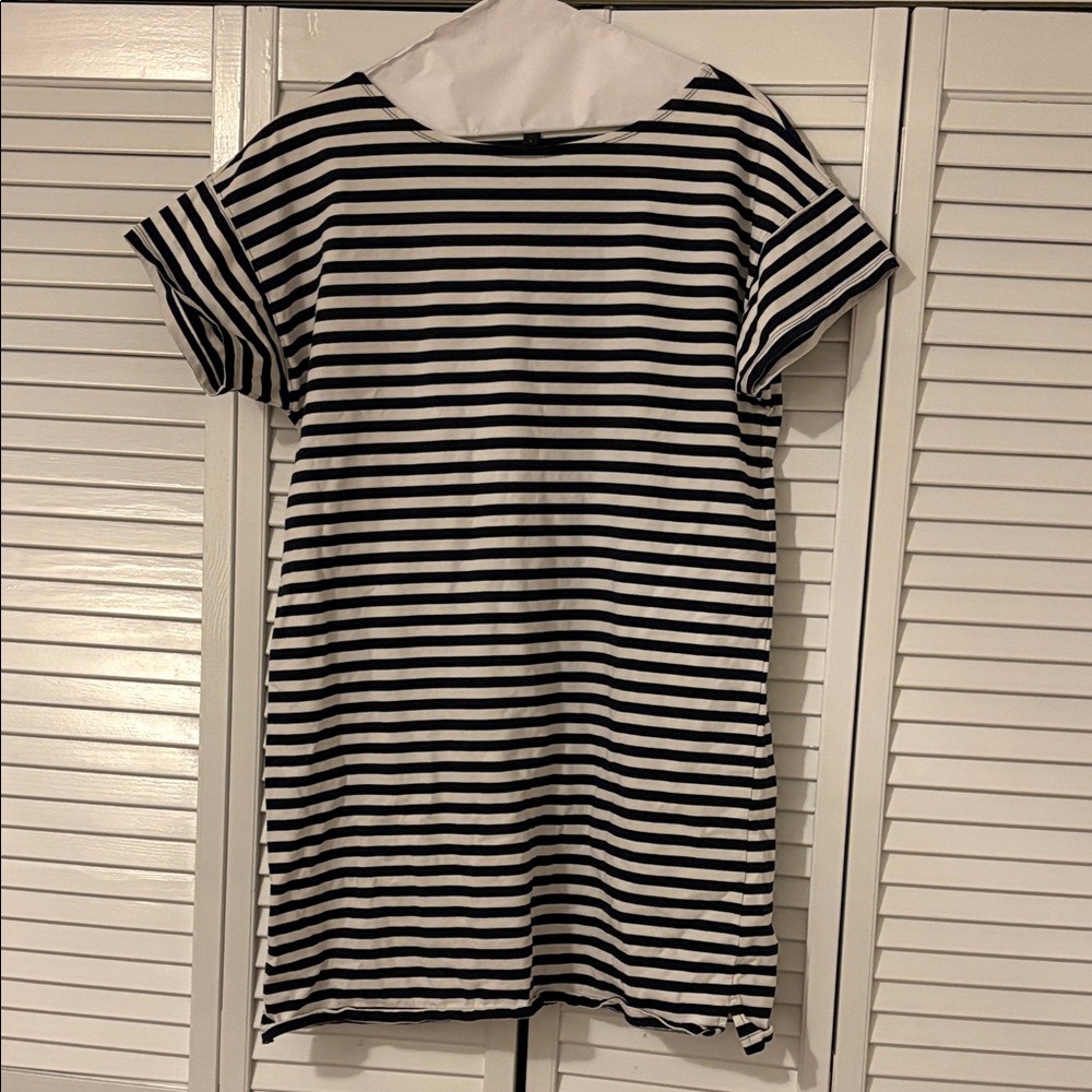 J. Crew Black and White Striped Short Sleeve Dress